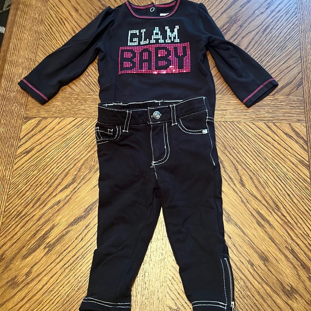 Glam Baby sequin Black long sleeve and zip ankle pants 2piece Track 12 months